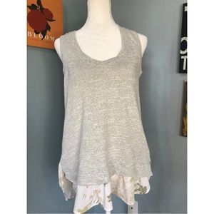 Anthropologie Deletta Grey Tank Top With Layered Floral Hem Size Medium 🌸